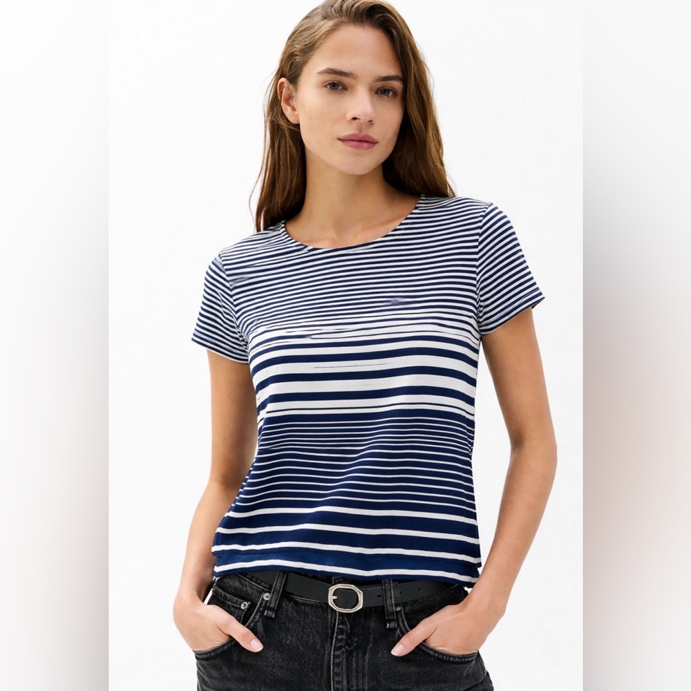 The Limited size XSP extra small petite navy stripe nautical tee top blouse